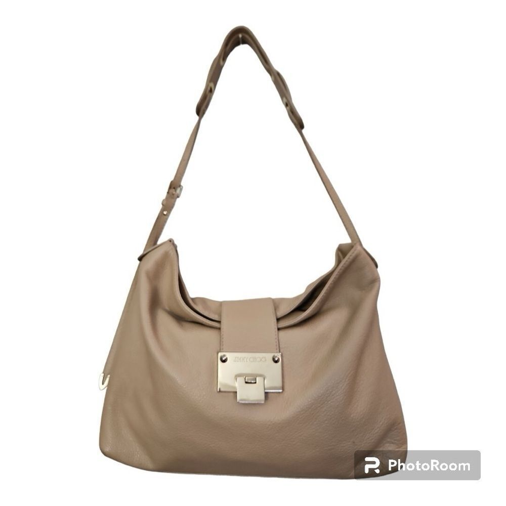 Jimmy Choo Rachel
Beige Pebbled Leather Buckle Front Shoulder Bag